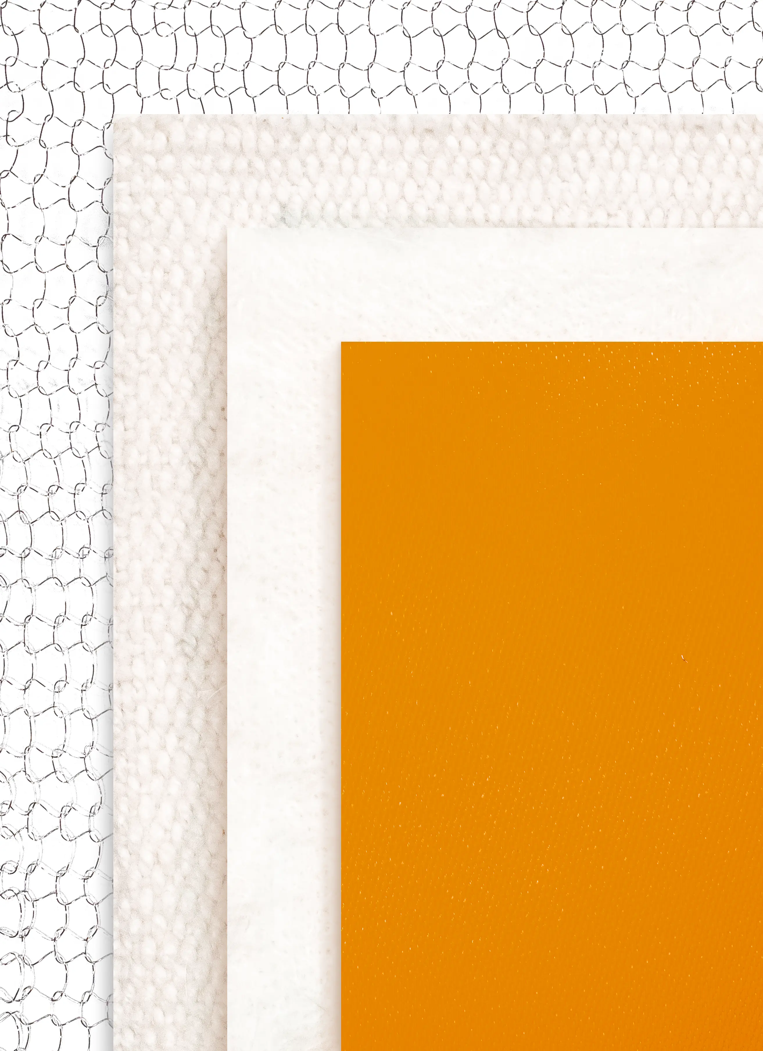 Layers of the MTB thermal blanket: steel mesh, insulation core and cold face — Standard
